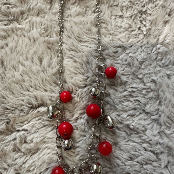 Elegant Red and Silver Beaded Necklace and earrings set - Picture 2 of 2